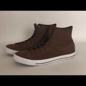 Brown leather converse
